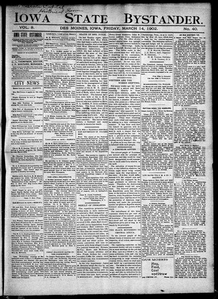 Iowa state bystander. volume 8, number 40, March 14, 1902