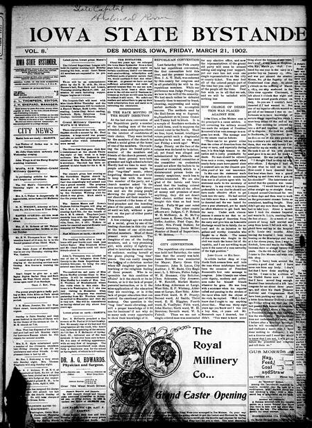 Iowa state bystander. volume 8, number 41, March 21, 1902