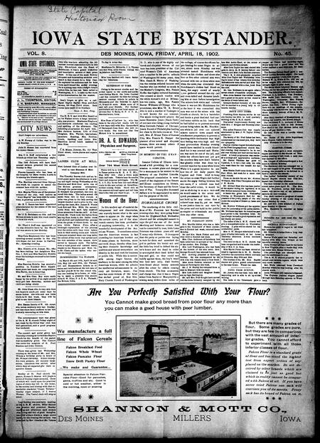 Iowa state bystander. volume 8, number 45, April 18, 1902