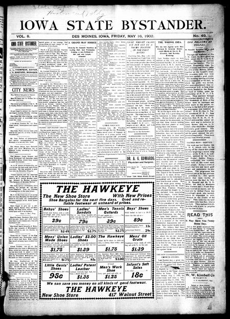 Iowa state bystander. volume 8, number 49, May 16, 1902