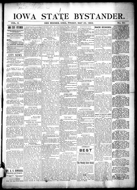 Iowa state bystander. volume 8, number 50, May 23, 1902