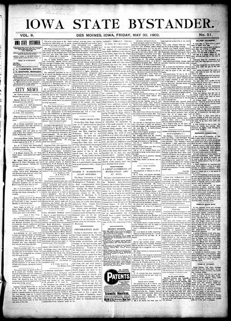 Iowa state bystander. volume 8, number 51, May 30, 1902