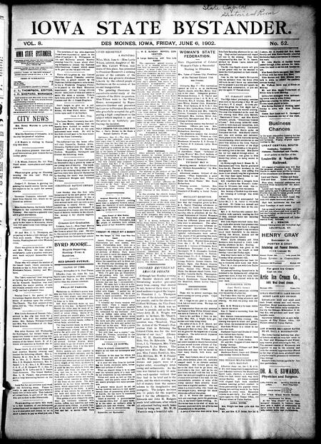 Iowa state bystander. volume 8, number 52, June 6, 1902