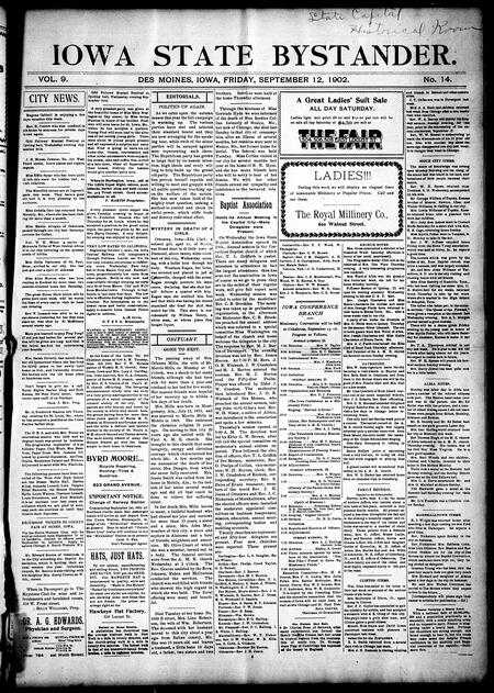 Iowa state bystander. volume 9, number 14, September 12, 1902