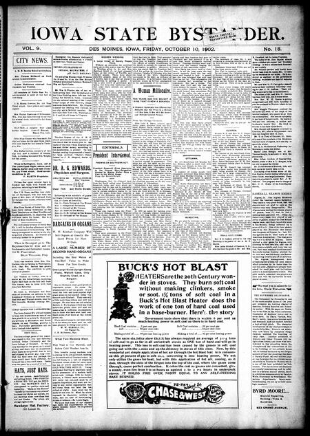 Iowa state bystander. volume 9, number 18, October 10, 1902