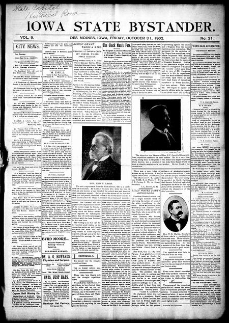 Iowa state bystander. volume 9, number 21, October 31, 1902