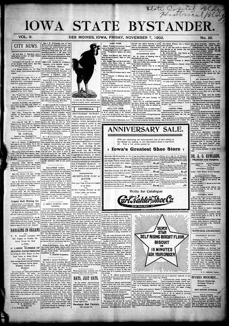 Iowa state bystander. volume 9, number 22, November 7, 1902