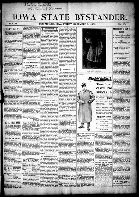 Iowa state bystander. volume 9, number 26, December 5, 1902
