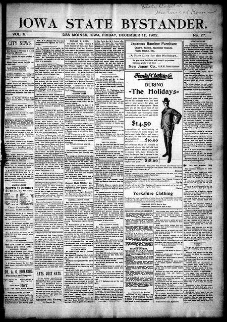 Iowa state bystander. volume 9, number 27, December 12, 1902