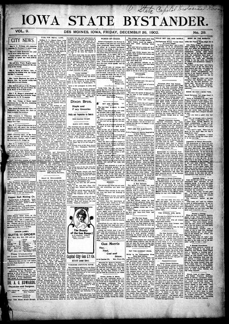 Iowa state bystander. volume 9, number 29, December 26, 1902