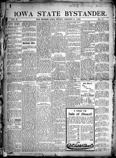 Iowa state bystander. volume 9, number 31, January 9, 1903