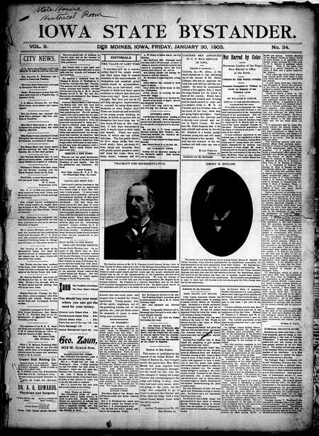 Iowa state bystander. volume 9, number 34, January 30, 1903