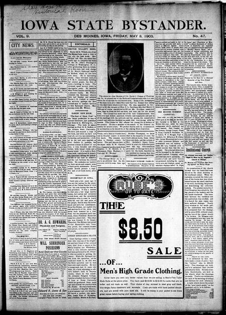 Iowa state bystander. volume 9, number 47, May 8, 1903