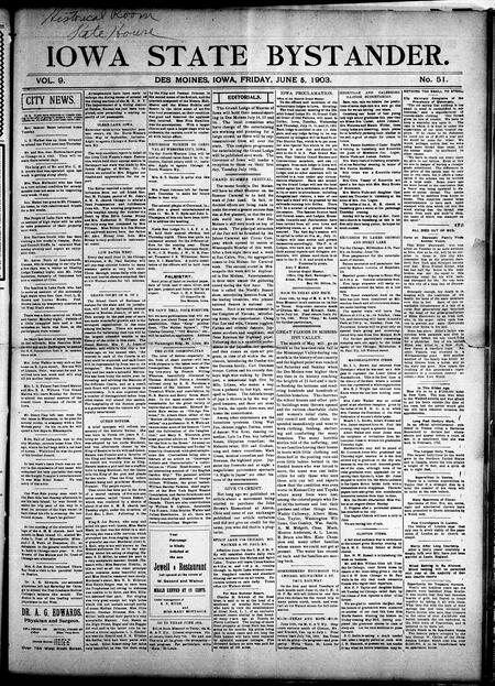 Iowa state bystander. volume 9, number 51, June 5, 1903