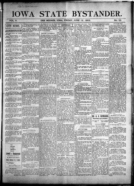 Iowa state bystander. volume 10, number 52, June 12, 1903