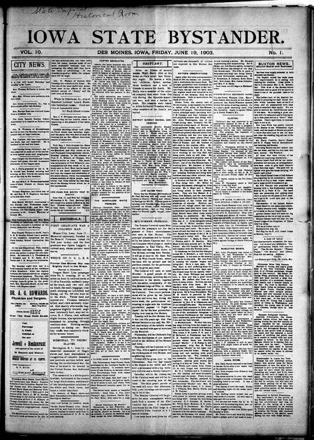 Iowa state bystander. volume 10, number 1, June 19, 1903