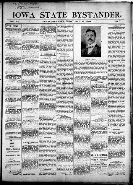 Iowa state bystander. volume 10, number 7, July 31, 1903