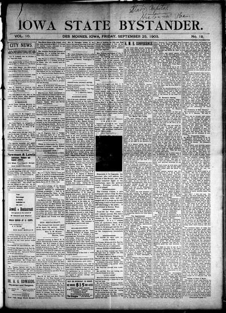 Iowa state bystander. volume 10, number 15, September 25, 1903