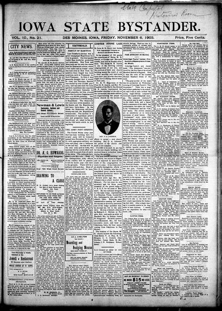Iowa state bystander. volume 10, number 21, November 6, 1903