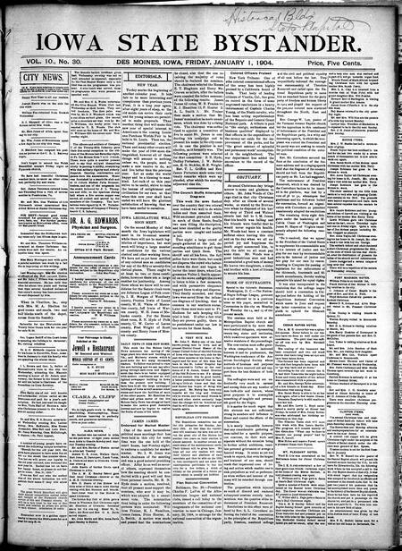 Iowa state bystander. volume 10, number 30, January 1, 1904