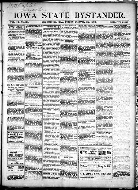 Iowa state bystander. volume 10, number 33, January 22, 1904