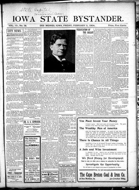 Iowa state bystander. volume 10, number 35, February 5, 1904