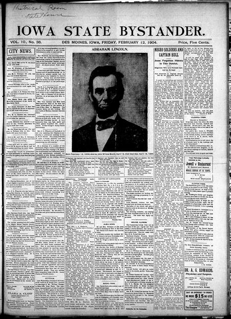 Iowa state bystander. volume 10, number 36, February 12, 1904
