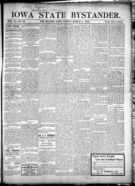 Iowa state bystander. volume 10, number 39, March 4, 1904