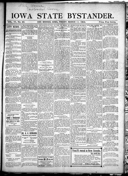 Iowa state bystander. volume 10, number 40, March 11, 1904