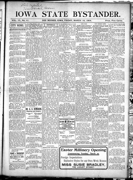 Iowa state bystander. volume 10, number 41, March 18, 1904