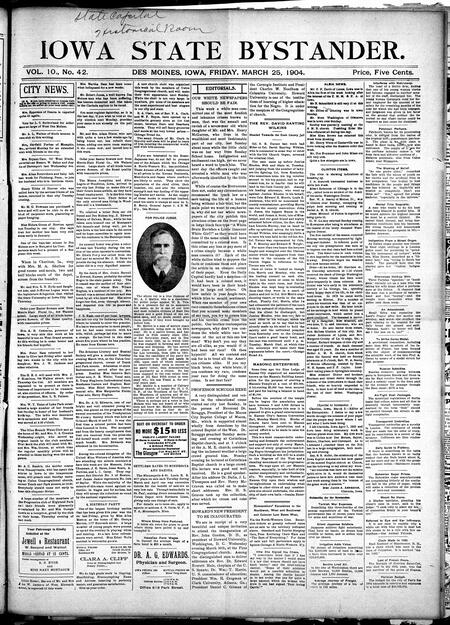 Iowa state bystander. volume 10, number 42, March 25, 1904