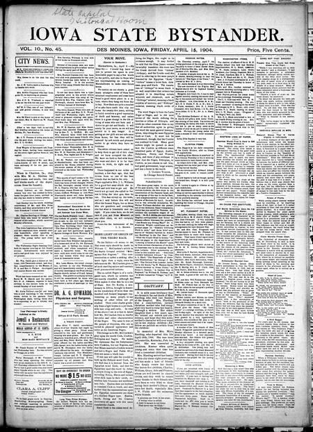 Iowa state bystander. volume 10, number 45, April 15, 1904