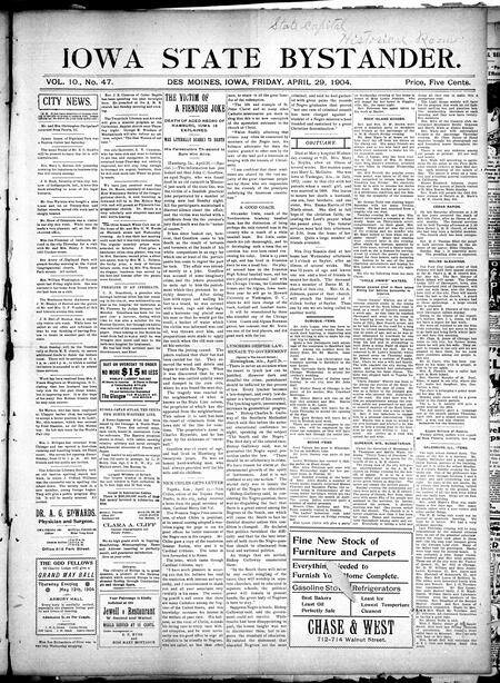 Iowa state bystander. volume 10, number 47, April 29, 1904