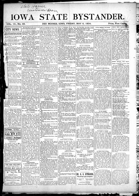 Iowa state bystander. volume 10, number 48, May 6, 1904