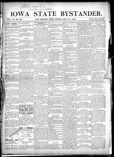 Iowa state bystander. volume 10, number 50, May 20, 1904