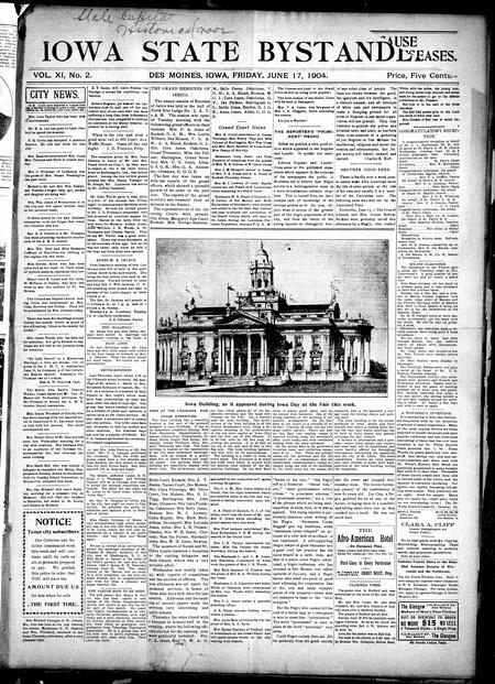 Iowa state bystander. volume 11, number 2, June 17, 1904