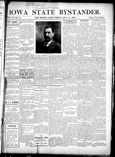 Iowa state bystander. volume 11, number 6, July 15, 1904