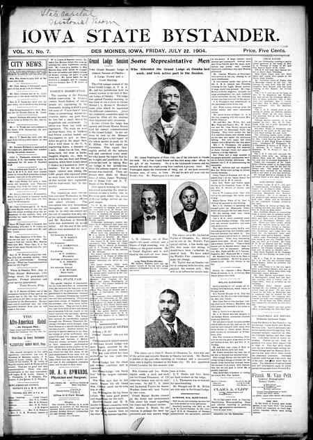 Iowa state bystander. volume 11, number 7, July 22, 1904