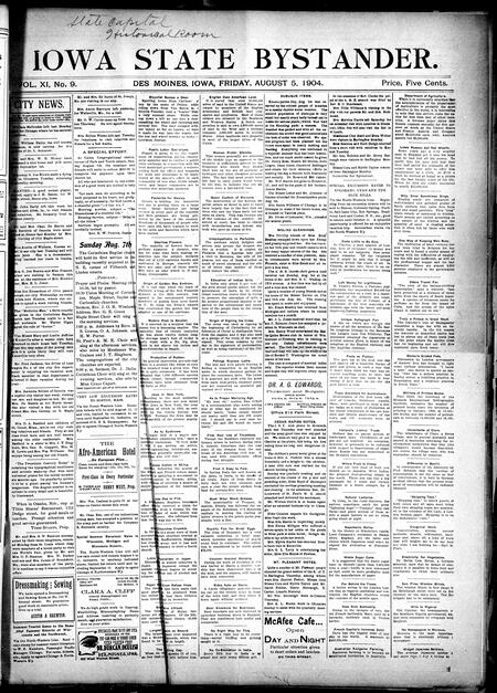 Iowa state bystander. volume 11, number 9, August 5, 1904