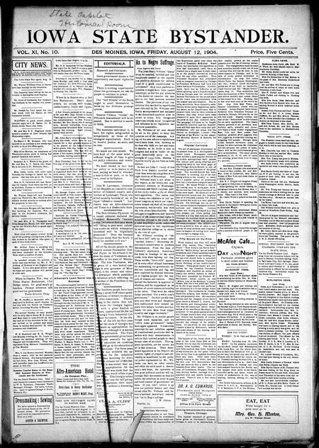 Iowa state bystander. volume 11, number 10, August 12, 1904