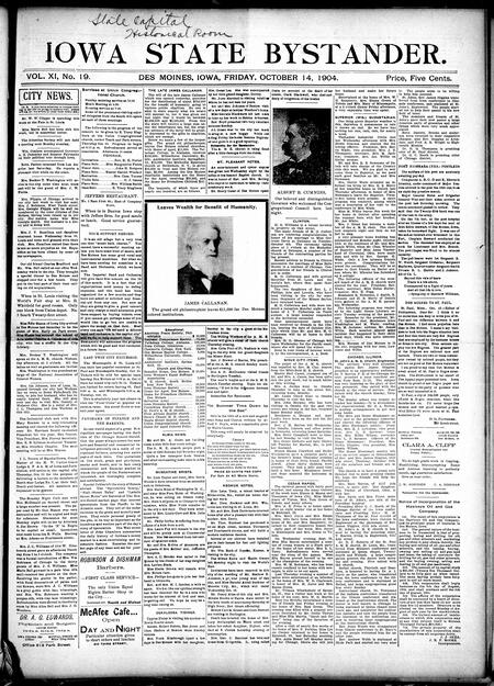 Iowa state bystander. volume 11, number 19, October 14, 1904