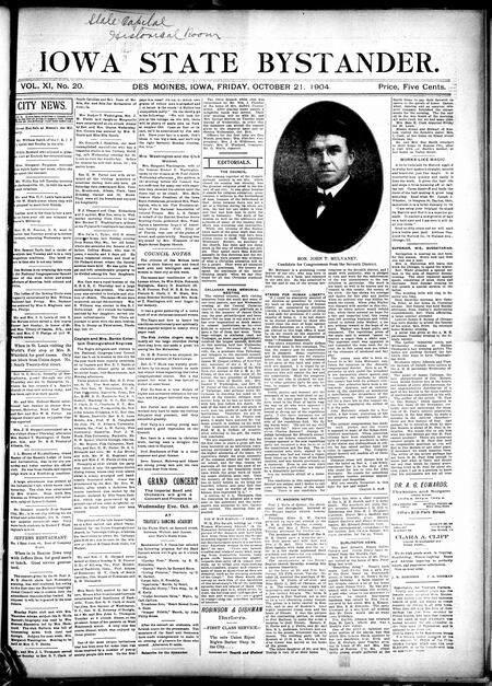 Iowa state bystander. volume 11, number 20, October 21, 1904