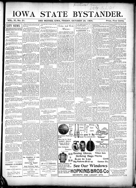Iowa state bystander. volume 11, number 21, October 28, 1904