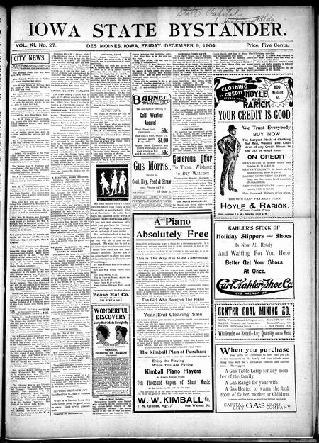 Iowa state bystander. volume 11, number 27, December 9, 1904