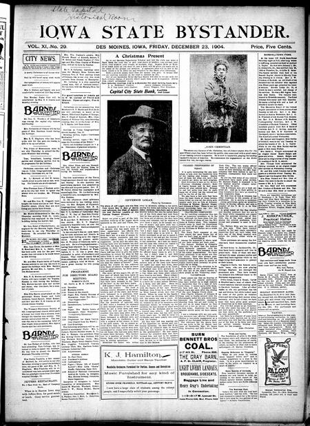Iowa state bystander. volume 11, number 29, December 23, 1904