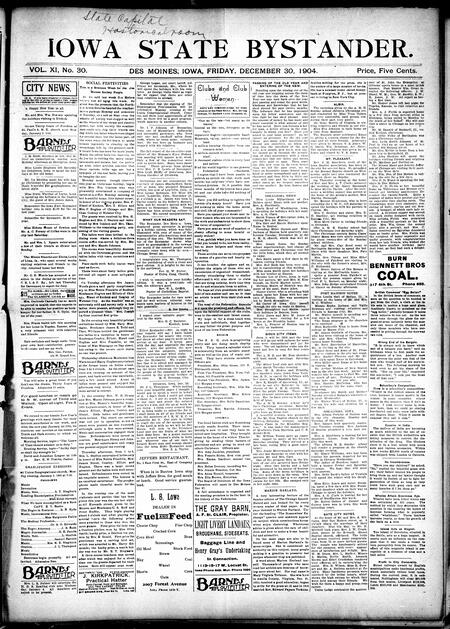 Iowa state bystander. volume 11, number 30, December 30, 1904