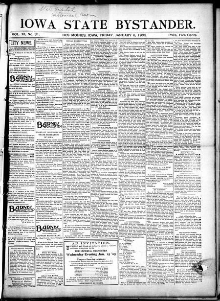 Iowa state bystander. volume 11, number 31, January 6, 1905