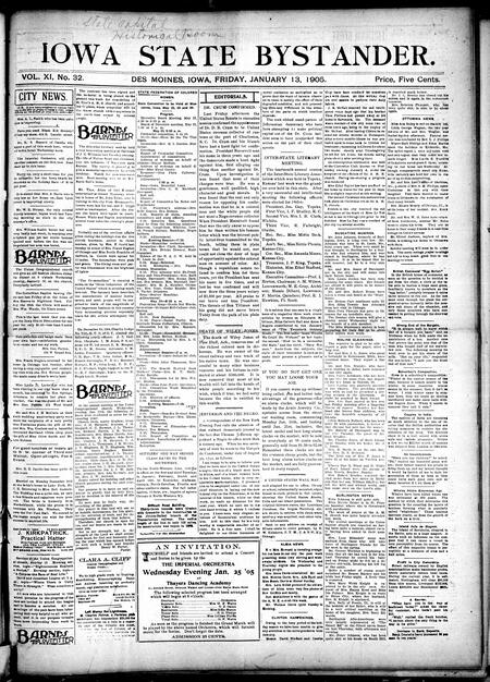 Iowa state bystander. volume 11, number 32, January 13, 1905