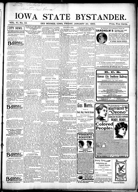 Iowa state bystander. volume 11, number 33, January 20, 1905