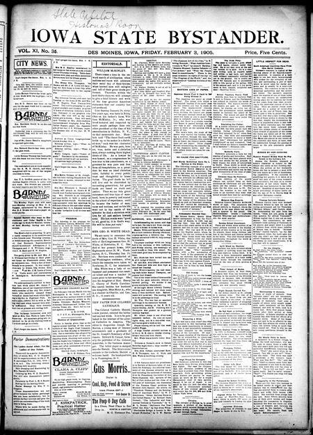Iowa state bystander. volume 11, number 35, February 3, 1905
